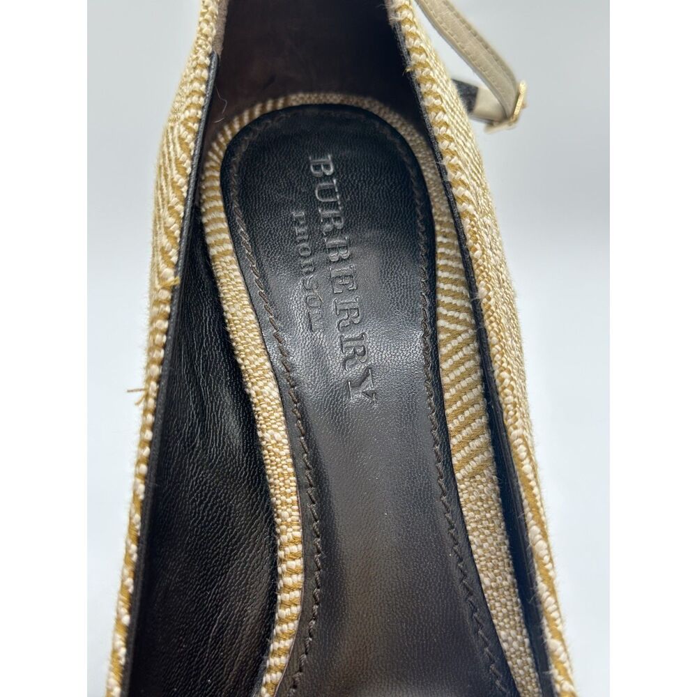 Burberry Tan Woven Platform Wedge Pumps Black Heels Sz 39 - Picture 9 of 9